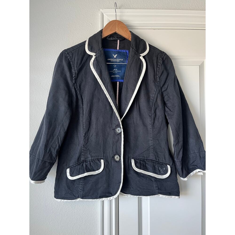Vintage American Eagle Womens Large Navy Blue Preppy Y2K Blazer Jacket (FLAWS)